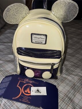 Disney Cream and Navy Galaxy Minnie Ear Kids Mini Backpack